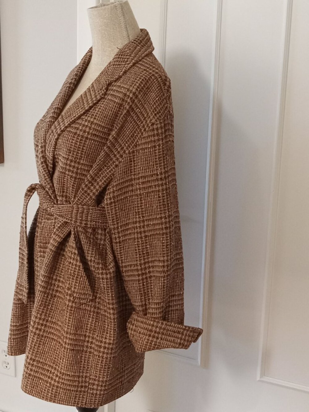 Vintage Ron Leal Made in Canada Plaid Wool Blend Belted Coat Blazer -Sz4